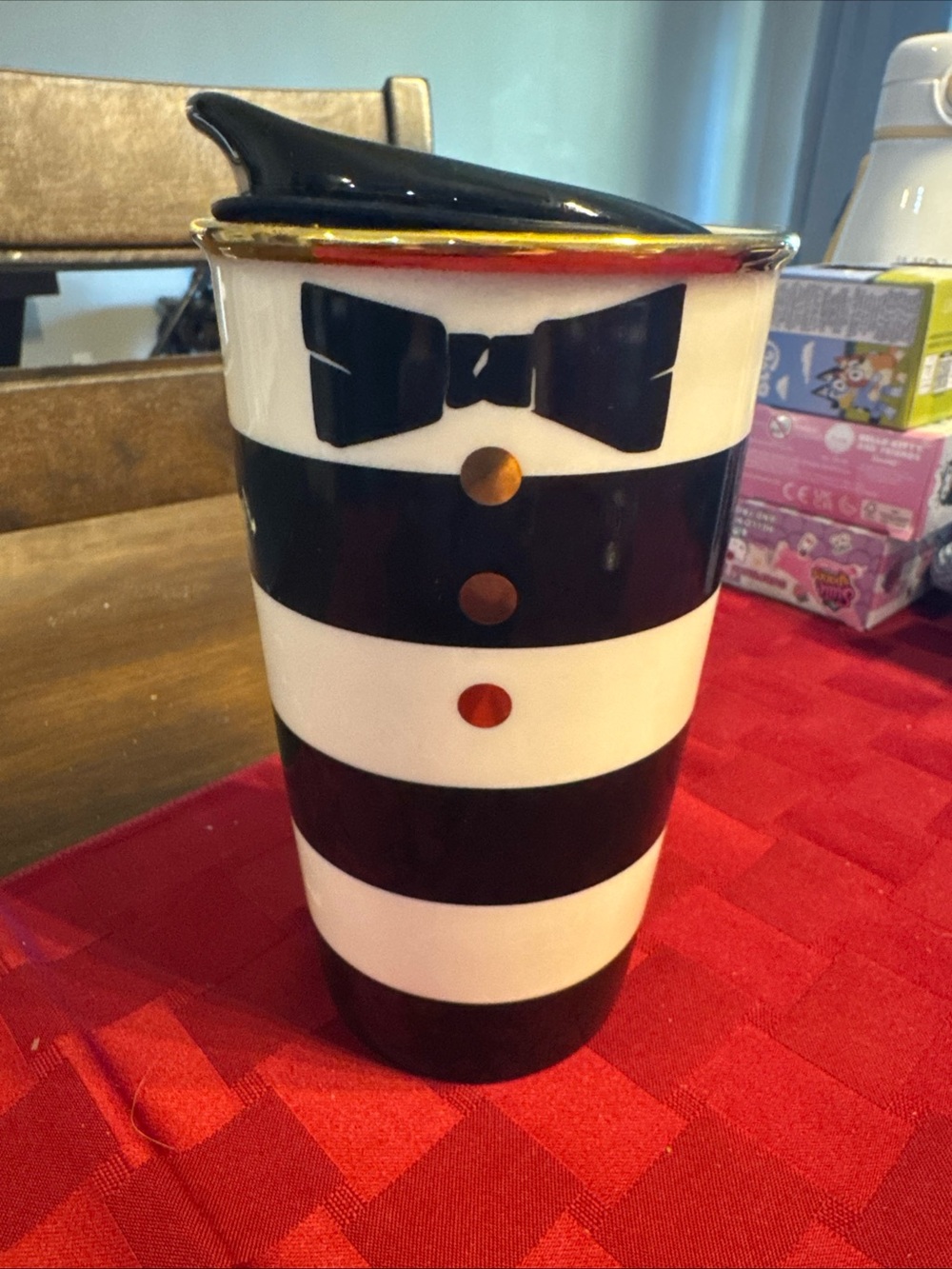 Black and White Striped Ceramic Tuxedo tumbler